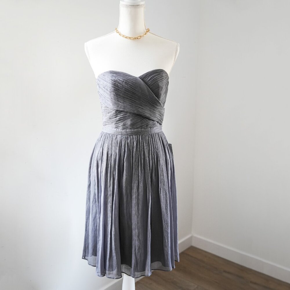 NWT J. Crew Women's Grey Silk Arabelle Strapless Mini Dress dress size 4 TALL